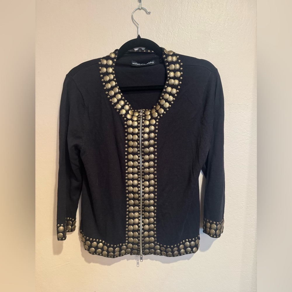 Vintage Michael Simon Black Sweater with Gold Metal Couture Embellishments
